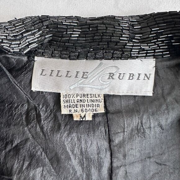 LILLIE RUBIN Black Sequin 100% Silk JACKET SKIRT SUIT VINTAGE 1990s Medium Set - Picture 8 of 8